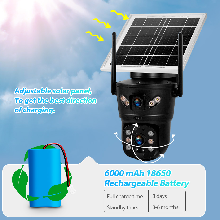 Home Security No Wifi Needed - KERUI 6MP 4G SIM WiFi 태양광