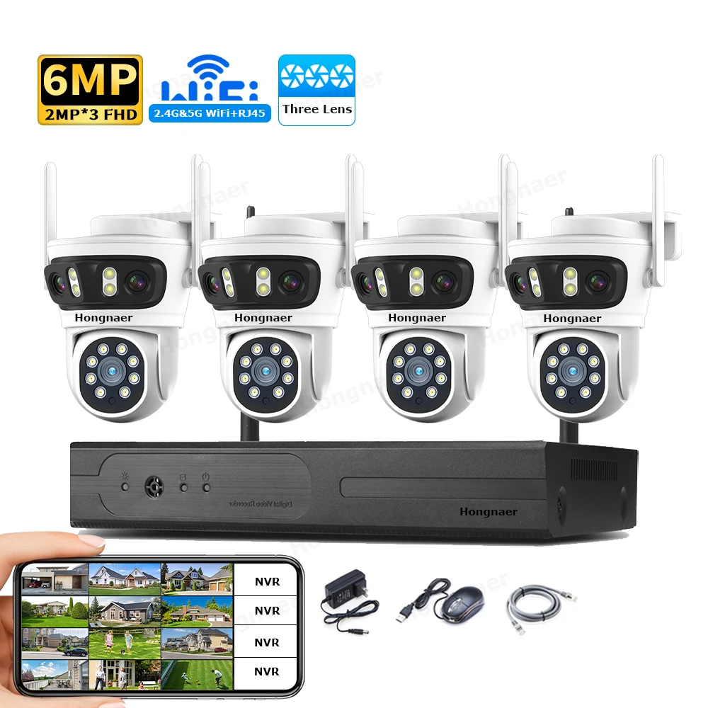 Home Security Wireless - 2026 홍나르 6MP 4채널 3렌즈 2.4G