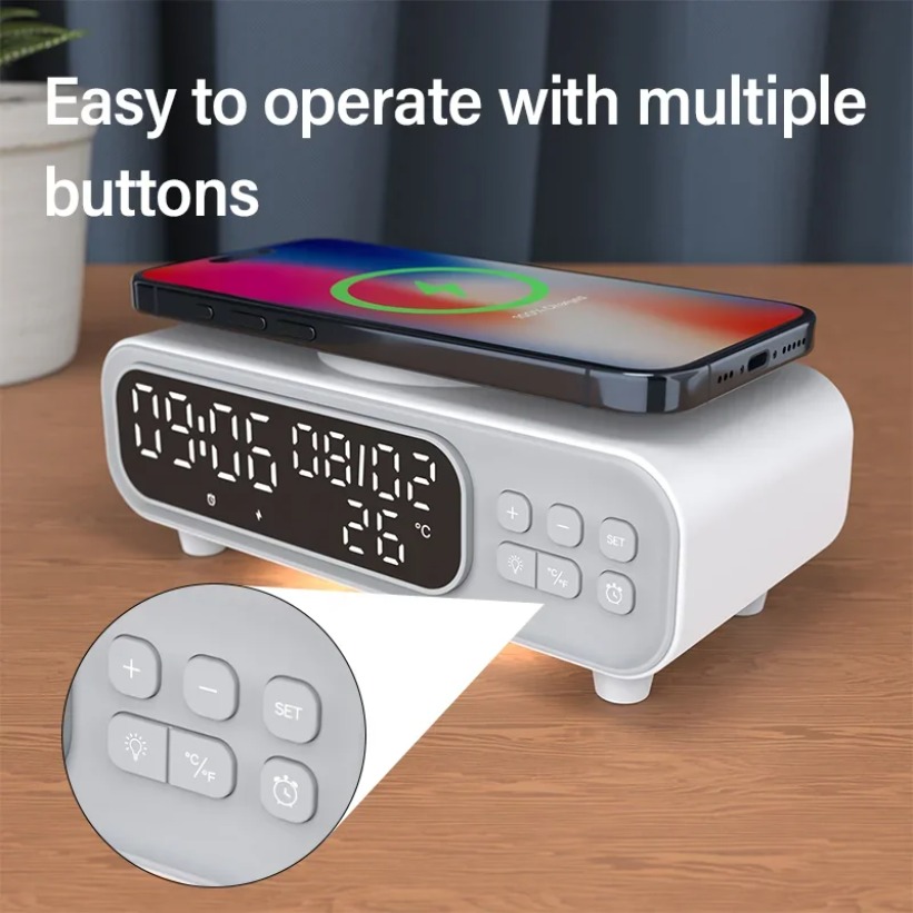 Home Security Wireless - 15W 무선 충전기 시간 알람 시계