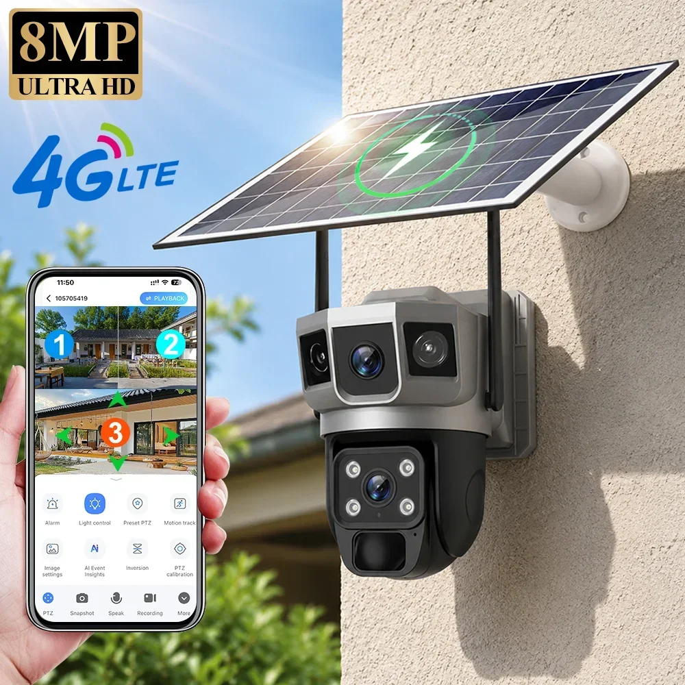 Home Security Battery - V380 4K 3화면 4G 카메라 태양광