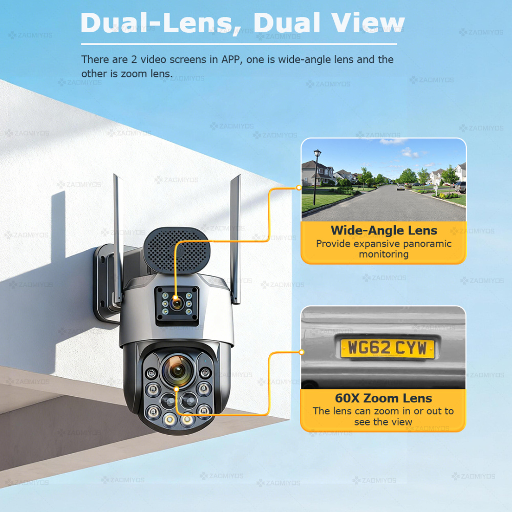 듀얼 렌즈 가정용 실외 감시용 태양광 카메라 60배 광 - Home Security Battery 리뷰 및 가격